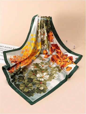 Women's Floral Square Silk Scarf Boho Satin Bandanas Head Scarves Hair Kerchief in Saudi Arabia