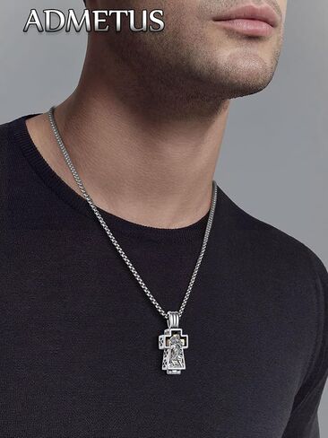 ADMETUS Patron Saint Cross Urn Necklace 925 Sterling Silver Cremation Jewelry for Ashes Memorial Gifts for Men with 2.5mm 22"+2" Rolo Chain in Kuwait