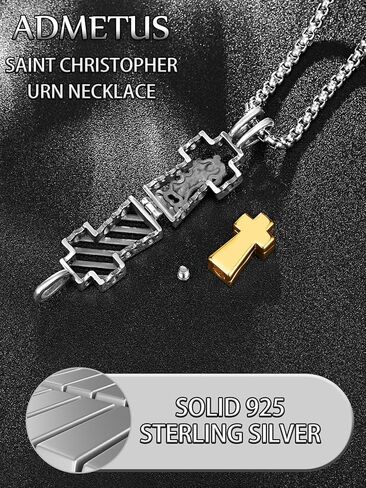 ADMETUS Patron Saint Cross Urn Necklace 925 Sterling Silver Cremation Jewelry for Ashes Memorial Gifts for Men with 2.5mm 22"+2" Rolo Chain in Kuwait