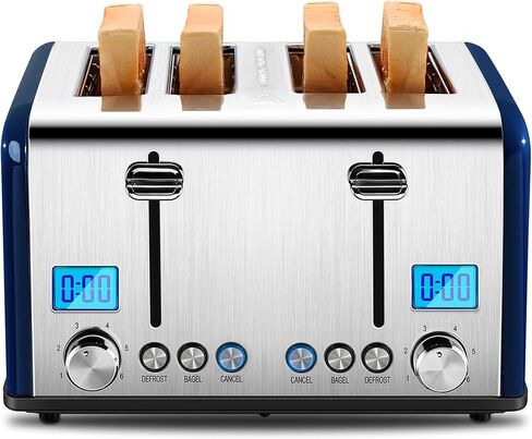 4 Slice Toaster, Roter Mond Countdown Stainless Steel Toaster with Bagel, Defrost, Cancel Function, Dual Toaster Extra Wide Slots, 6 Bread Shade Settings Bread Toaster, Removable Crumb Trays, 1650W in Saudi Arabia