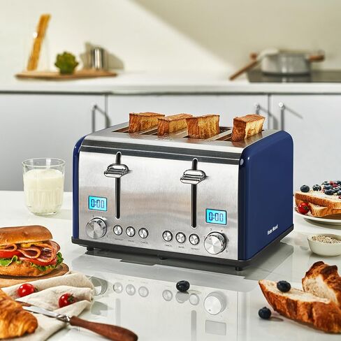4 Slice Toaster, Roter Mond Countdown Stainless Steel Toaster with Bagel, Defrost, Cancel Function, Dual Toaster Extra Wide Slots, 6 Bread Shade Settings Bread Toaster, Removable Crumb Trays, 1650W in Saudi Arabia