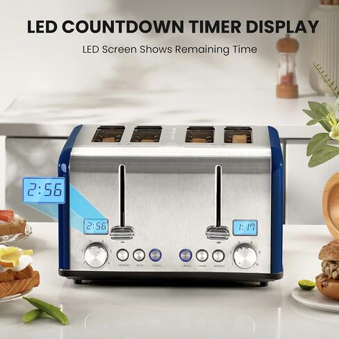 4 Slice Toaster, Roter Mond Countdown Stainless Steel Toaster with Bagel, Defrost, Cancel Function, Dual Toaster Extra Wide Slots, 6 Bread Shade Settings Bread Toaster, Removable Crumb Trays, 1650W in Saudi Arabia