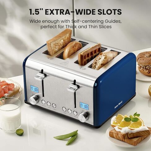 4 Slice Toaster, Roter Mond Countdown Stainless Steel Toaster with Bagel, Defrost, Cancel Function, Dual Toaster Extra Wide Slots, 6 Bread Shade Settings Bread Toaster, Removable Crumb Trays, 1650W in Saudi Arabia