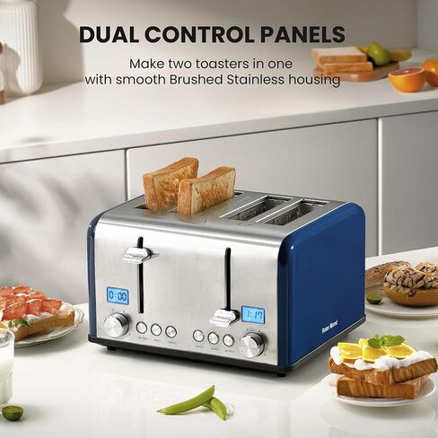 4 Slice Toaster, Roter Mond Countdown Stainless Steel Toaster with Bagel, Defrost, Cancel Function, Dual Toaster Extra Wide Slots, 6 Bread Shade Settings Bread Toaster, Removable Crumb Trays, 1650W in Saudi Arabia