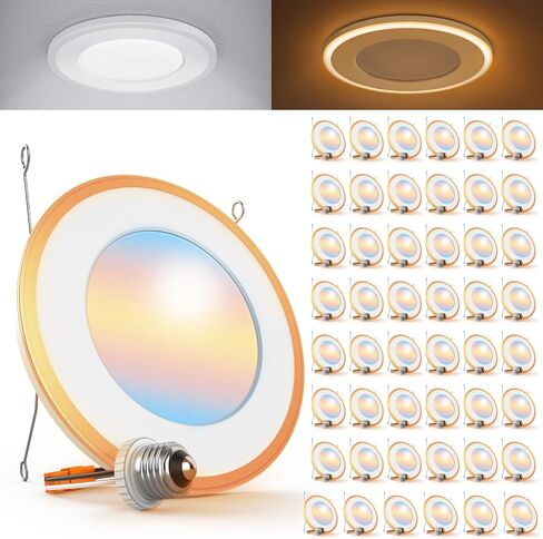 Sunco 12 Pack 6 Inch LED Recessed Light, Can Lights for Ceiling, Flat with Nightlight, 1200 Lumens, Selectable CCT 2700K/3000K/4000K/5000K/6000K, Dimmable, 13W UL in Kuwait