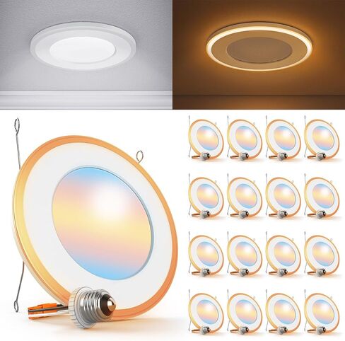 Sunco 12 Pack 6 Inch LED Recessed Light, Can Lights for Ceiling, Flat with Nightlight, 1200 Lumens, Selectable CCT 2700K/3000K/4000K/5000K/6000K, Dimmable, 13W UL in Kuwait