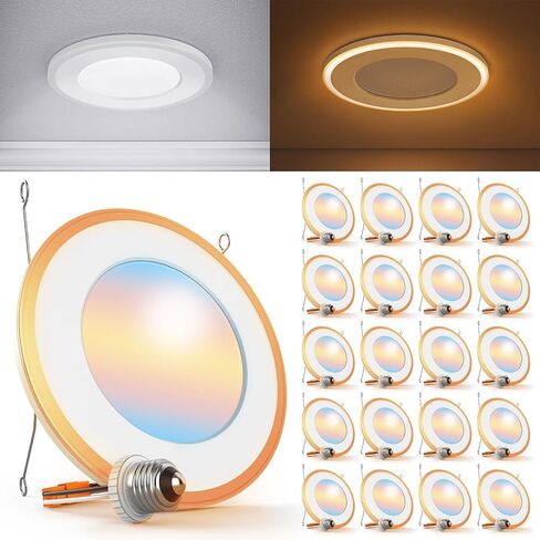 Sunco 12 Pack 6 Inch LED Recessed Light, Can Lights for Ceiling, Flat with Nightlight, 1200 Lumens, Selectable CCT 2700K/3000K/4000K/5000K/6000K, Dimmable, 13W UL in Kuwait