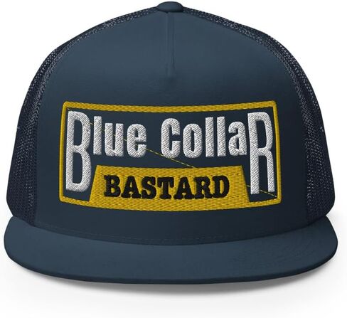 NG Blue Collar Bastard Embroidered Flat Bill Trucker Hat High Crown Adjustable Cap in Saudi Arabia