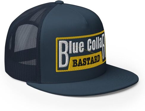 NG Blue Collar Bastard Embroidered Flat Bill Trucker Hat High Crown Adjustable Cap in Saudi Arabia