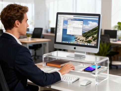 Acrylic Monitor Stand, 2 Tier Computer Monitor Stand Riser，16/20 inch Acrylic Computer Monitor Stand Riser for iMac, PC, Desktop, Laptop, TV Screen with Extra Storage Space Home Office (20in) in Kuwait