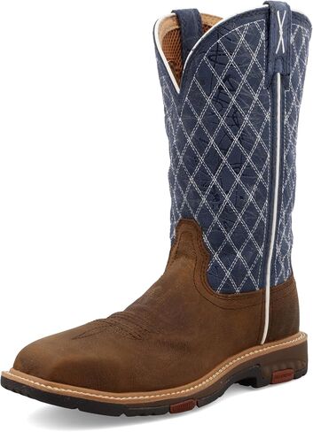 Twisted X Women's 11" Western Work Boot, Square Toe Nano Toe with CellStretch, Brown & Blue, 9.5 C in Saudi Arabia