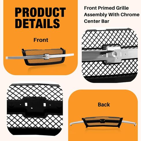 CarPartsDepot Front Grille All Chrome With Insert Compatible With Chevrolet 2003-2007 Silverado 1500 2500 3500 in Saudi Arabia
