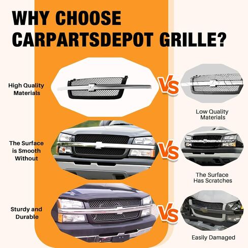 CarPartsDepot Front Grille All Chrome With Insert Compatible With Chevrolet 2003-2007 Silverado 1500 2500 3500 in Saudi Arabia