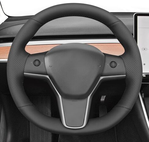 MEWANT Car Steering Wheel Cover for Tesla Model 3 2017-2020 Tesla Model Y 2020-2021 Hand-Stitched Microfiber Leather Car Steering Wrap in Saudi Arabia
