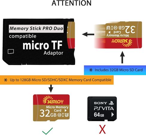 محول عصا ذاكرة PSP مع بطاقة SD Micro 64 جيجابايت ، Micro SD/SDHC/SDXC إلى Memory Stick Pro Duo Magicgate Card متوافقة مع PlayStation المحمولة ، الكاميرا ، Handycam ، الهاتف الخلوي و PSP 1000/2000/3000 in Kuwait