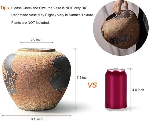 GeLive Brown Ceramic Vase Table Centerpiece Vase Round Moon Jar Vase Jingdezhen Handmade Pottery Vase Waterproof Fresh Dried Flower Vase Glossy Finish Home Decor Kitchen Utensil Holder in Kuwait