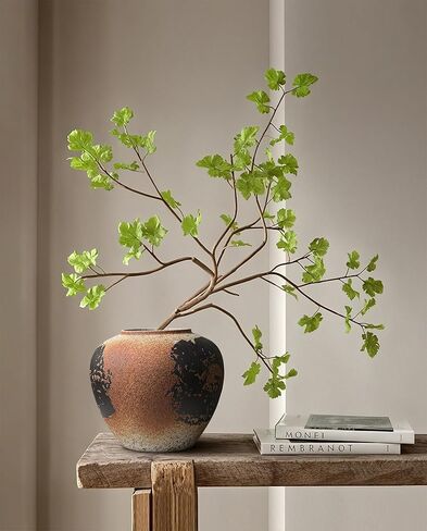 GeLive Brown Ceramic Vase Table Centerpiece Vase Round Moon Jar Vase Jingdezhen Handmade Pottery Vase Waterproof Fresh Dried Flower Vase Glossy Finish Home Decor Kitchen Utensil Holder in Kuwait