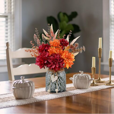 بقايا الزهور المزيفة في مزهرية، زهور صناعية للمزهرية مع تشكيلة زهور، ورود حريرية صناعية في مزهرية، ديكور طاولة الطعام المركزية، ترتيبات الزهور لديكور المنزل، ديكور المطبخ، ديكور بوبو in Kuwait