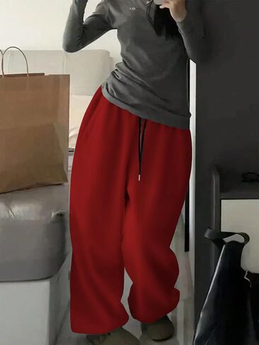 GORGLITTER Women's Baggy Sweatpants Y2K Drawstring High Waisted Loose Long Pants with Pockets in Kuwait