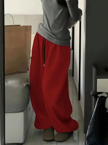 GORGLITTER Women's Baggy Sweatpants Y2K Drawstring High Waisted Loose Long Pants with Pockets in Kuwait