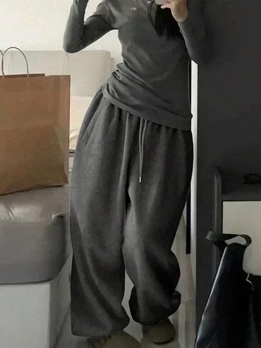 GORGLITTER Women's Baggy Sweatpants Y2K Drawstring High Waisted Loose Long Pants with Pockets in Kuwait