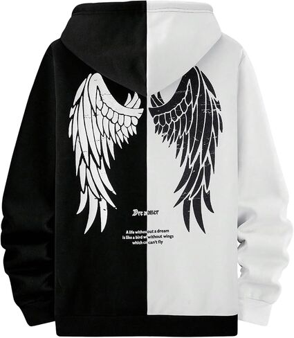SHENHE Men's Color Block Wing Graphic Drawstring Hoodie Drop Shoulder Pullovers Streetwear in Saudi Arabia