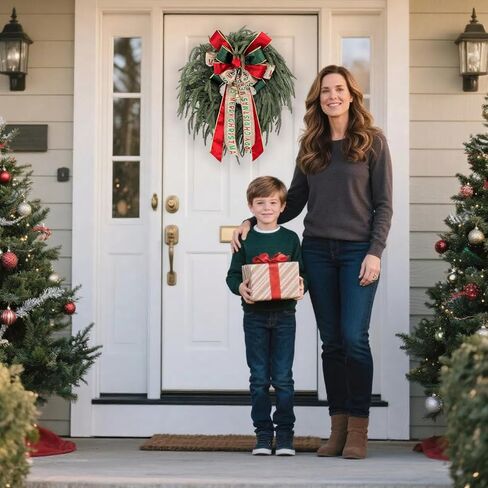 Christmas Wreaths for Front Door: Instagram-Worthy 24 Inch Real-Touch Norfolk Pine Wreath with Large Merry Xmas Bow - Perfect for Holiday Porch Decor - Storage Bag for Tidy Keep & Gifts in Saudi Arabia