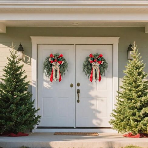 Christmas Wreaths for Front Door: Instagram-Worthy 24 Inch Real-Touch Norfolk Pine Wreath with Large Merry Xmas Bow - Perfect for Holiday Porch Decor - Storage Bag for Tidy Keep & Gifts in Saudi Arabia