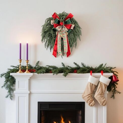 Christmas Wreaths for Front Door: Instagram-Worthy 24 Inch Real-Touch Norfolk Pine Wreath with Large Merry Xmas Bow - Perfect for Holiday Porch Decor - Storage Bag for Tidy Keep & Gifts in Saudi Arabia