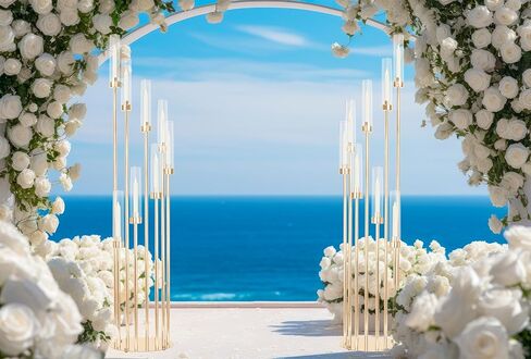 مجموعتان من الشمعدانات الذهبية بطول 12 ذراع، حامل شموع مع أباجورة من الأكريليك الشفاف تناسب عديمة اللهب أو الشمع، قطعة مركزية من الشمعدانات ذات الأرضية الكبيرة العالية مقاس 46 بوصة لتزيين حفلات الزفاف وحفلات الاستقبال in Kuwait