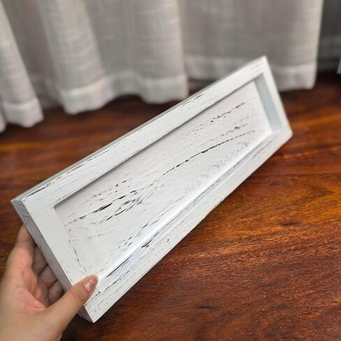 حامل شموع خشبي مزخرف ريفي مقاس 16.93 بوصة صينية خشبية مستطيلة صينية عرض شمعة عتيقة لطاولة القهوة في المزرعة التي تقدم الفواكه والوجبات الخفيفة والمعجنات ديكور المنزل (يُغسل باللون الأبيض بالماء) in Saudi Arabia