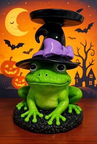 Bath and Body Magical Witch Frog Candle Holder - Spooky Halloween Decor - Friendly Frog w/Purple Bow and Witch Hat - Pedestal Holds 3-Wick Candles for Fall in Saudi Arabia