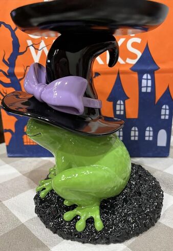 Bath and Body Magical Witch Frog Candle Holder - Spooky Halloween Decor - Friendly Frog w/Purple Bow and Witch Hat - Pedestal Holds 3-Wick Candles for Fall in Saudi Arabia
