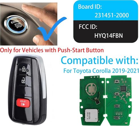 Smart Key for Toyota Corolla 2019-2022, Alliskeys Vehicle Proximity Remote Control Key Fob Replacement for Corolla HYQ14FBN 8990H-02030 231451-2000 in Kuwait