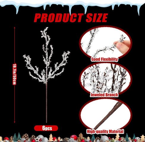 6 Pcs Christmas Tree Picks and Sprays 19.7 '' Acrylic Bead Drops Flower Crystal Bud Branches Acrylic Water Drop Beaded Christmas Tree Decorative Sticks for Vases Xmas Wedding Bridal Bouquets in Saudi Arabia