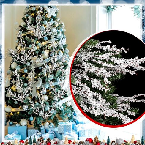 6 Pcs Christmas Tree Picks and Sprays 19.7 '' Acrylic Bead Drops Flower Crystal Bud Branches Acrylic Water Drop Beaded Christmas Tree Decorative Sticks for Vases Xmas Wedding Bridal Bouquets in Saudi Arabia
