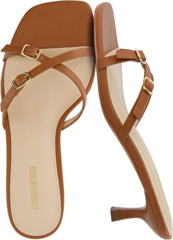 CUSHIONAIRE Milan Kitten Heels for Women, Strappy Heeled Sandals with Cushioned Footbed, Open Toe Slip On Dressy Sandal, Wide Widths Available in Saudi Arabia
