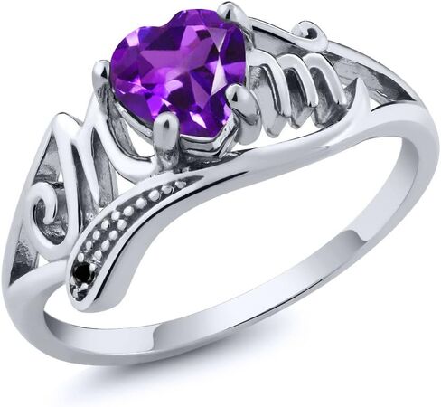 Gem Stone King Mothers Day MOM Ring For Women | 925 Sterling Silver | 6MM Heart Shape Gemstone Birthstone | Available In Size 5, 6, 7, 8, 9 in Saudi Arabia