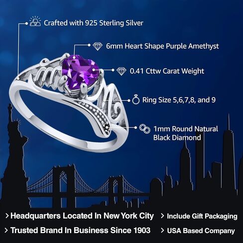 Gem Stone King Mothers Day MOM Ring For Women | 925 Sterling Silver | 6MM Heart Shape Gemstone Birthstone | Available In Size 5, 6, 7, 8, 9 in Saudi Arabia