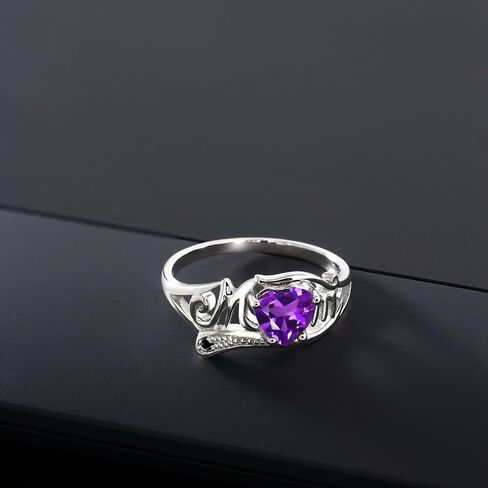 Gem Stone King Mothers Day MOM Ring For Women | 925 Sterling Silver | 6MM Heart Shape Gemstone Birthstone | Available In Size 5, 6, 7, 8, 9 in Saudi Arabia
