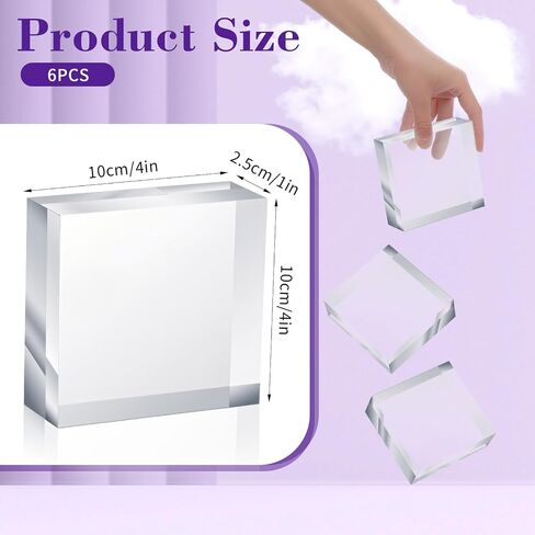 DIVINA VITAE 6 Pieces Acrylic Blocks 4 x 4 x 1 Inch Clear Acrylic Square Display Block Lucite Blocks Clear Polished Cube Risers Solid Jewelry Display Pedestal Stand Ring Showcase Holder Base in Saudi Arabia