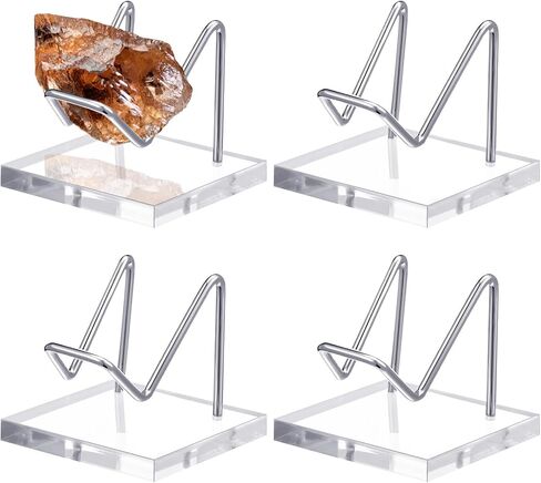 4 Pcs Silver Crystal Display Stand Rock Display Holder with Acrylic Pedestal Base and Metal Arms for Decorative Picture Mineral Crystal Gemstone Collectibles in Saudi Arabia
