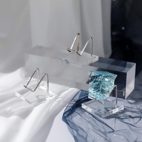 4 Pcs Silver Crystal Display Stand Rock Display Holder with Acrylic Pedestal Base and Metal Arms for Decorative Picture Mineral Crystal Gemstone Collectibles in Saudi Arabia