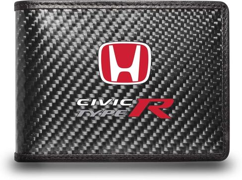 صورة iPick لـ - محفظة ثنائية الطي بشعار Honda Red Civic Type-R مصنوعة من جلد ألياف الكربون الحقيقي الأسود وRFID in Kuwait