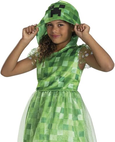 Disguise Minecraft Creeper Dress Costume for Kids, Official Minecraft Costume Outfit with Hood, Child Size (7-8) in Saudi Arabia