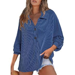 Astylish Women's Casual Blouses Button Down Business Batwing Tops Long Sleeve V Neck Ribbed Shirts 2025 Fall Outfit in Saudi Arabia