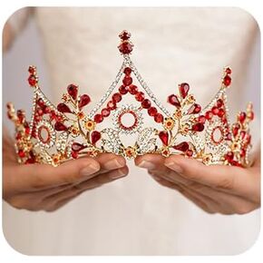 Wekicici Baroque Queen Crown Orange Crystal Tiara Rhinestone Princess Wedding Headband for Women Birthday Pageant Party(Orange) in Kuwait