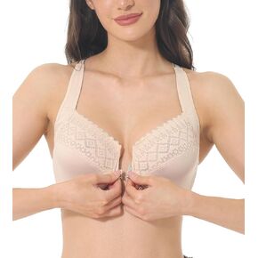 حمالة صدر نسائية ذات إغلاق أمامي بظهر راسر وتغطية كاملة من الدانتيل مبطنة للاستخدام اليومي مقاس كبير للتمثال النصفي الكبير in Kuwait