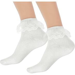 1 Pair Ankle Ruffle Socks, Cotton Soft Breathable Frilly Socks, Cute Princess Double Layer Lace Ruffle Sock for Women Girl (White) in Saudi Arabia