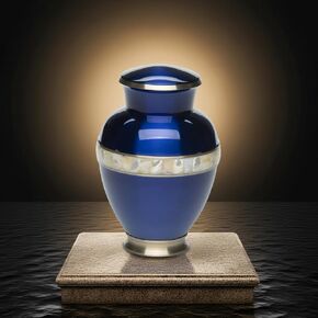 Adult Cremation Urn for Human Ashes - Sapphire Blue Brass Cremation Urn with Mother of Pearl Band - Adult Size - Sapphire Blue - 200 cu. in. in Saudi Arabia